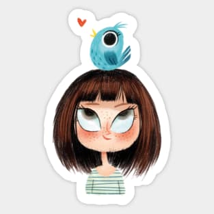 Girl with bird Sticker